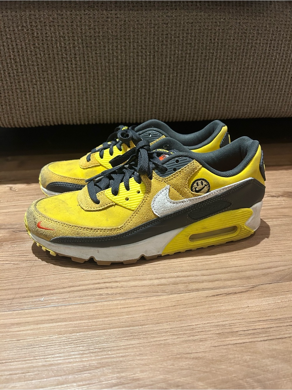 Nike Yellow and Black Low-Top Sneakers with White Swoosh